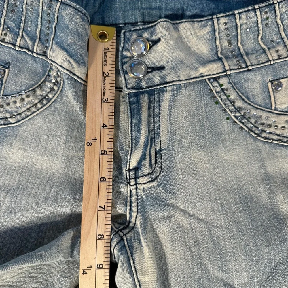 Sky Jeans Slim Denim Womens 11 Light Blue Good Rhinestone Studded Y2K McBling